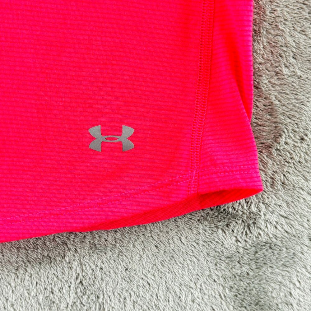 Under Armour Run Short Sleeve T-shirt Womens M Hot Pink Stripe Heat Gear - Picture 2 of 7